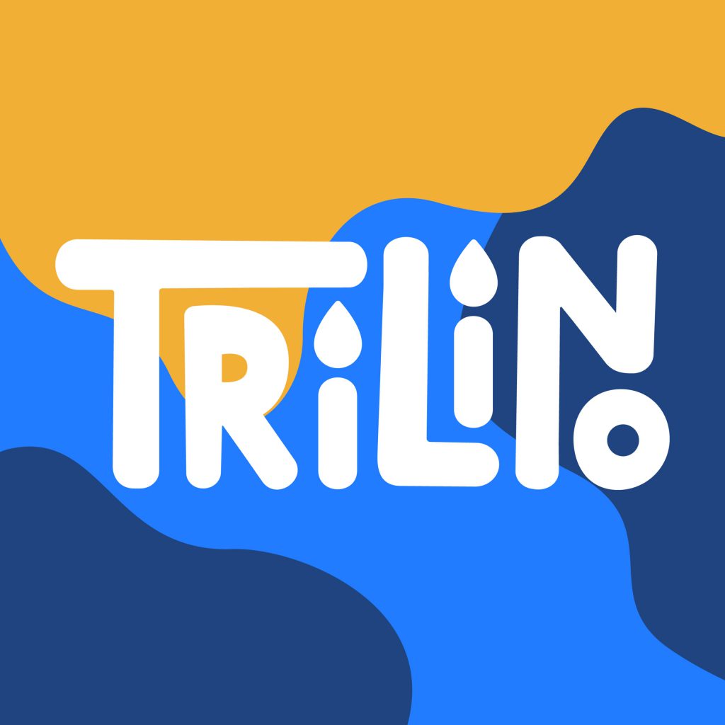 trilino - kids logo design, white on colorful background