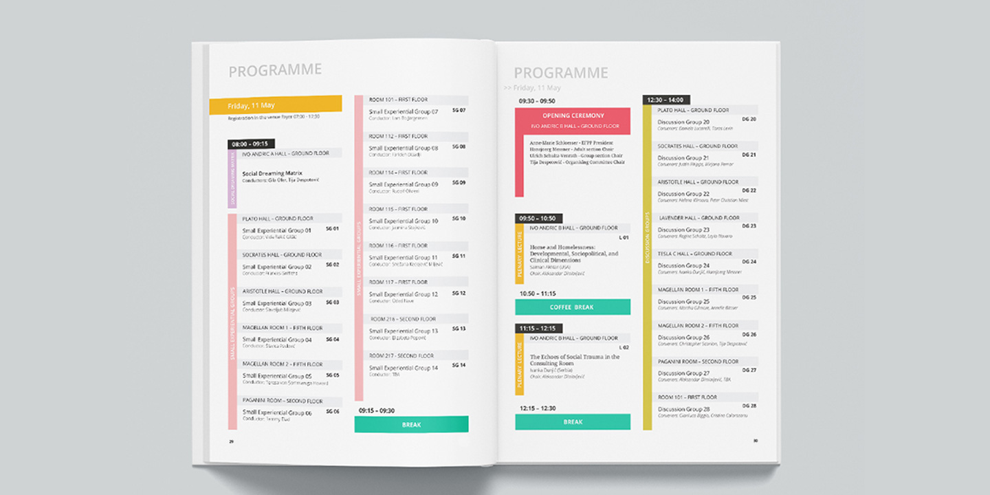 conference book design inside pages og a conference timetable