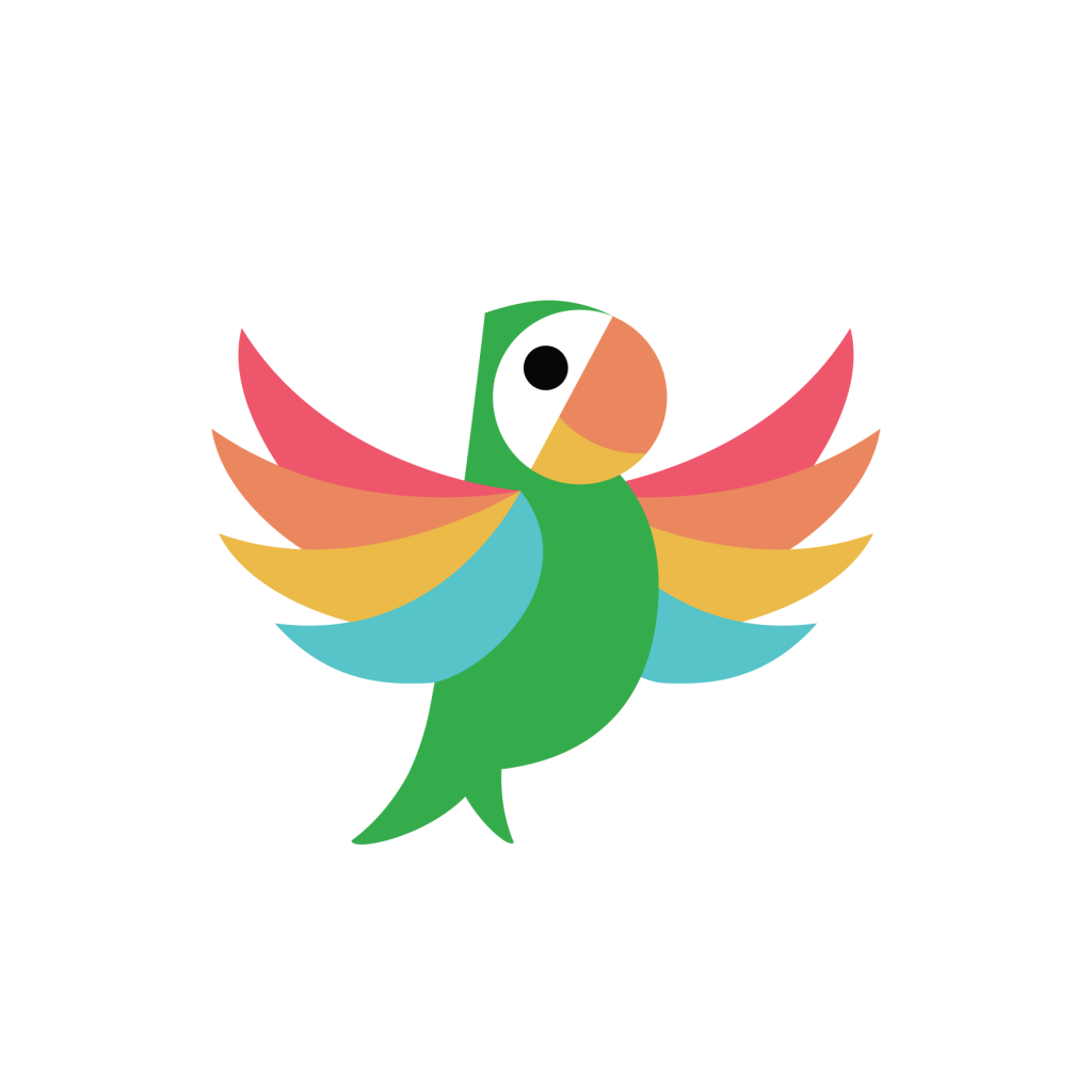 bambinosi logo design - brand mascot : colorful parrot icon with open wings