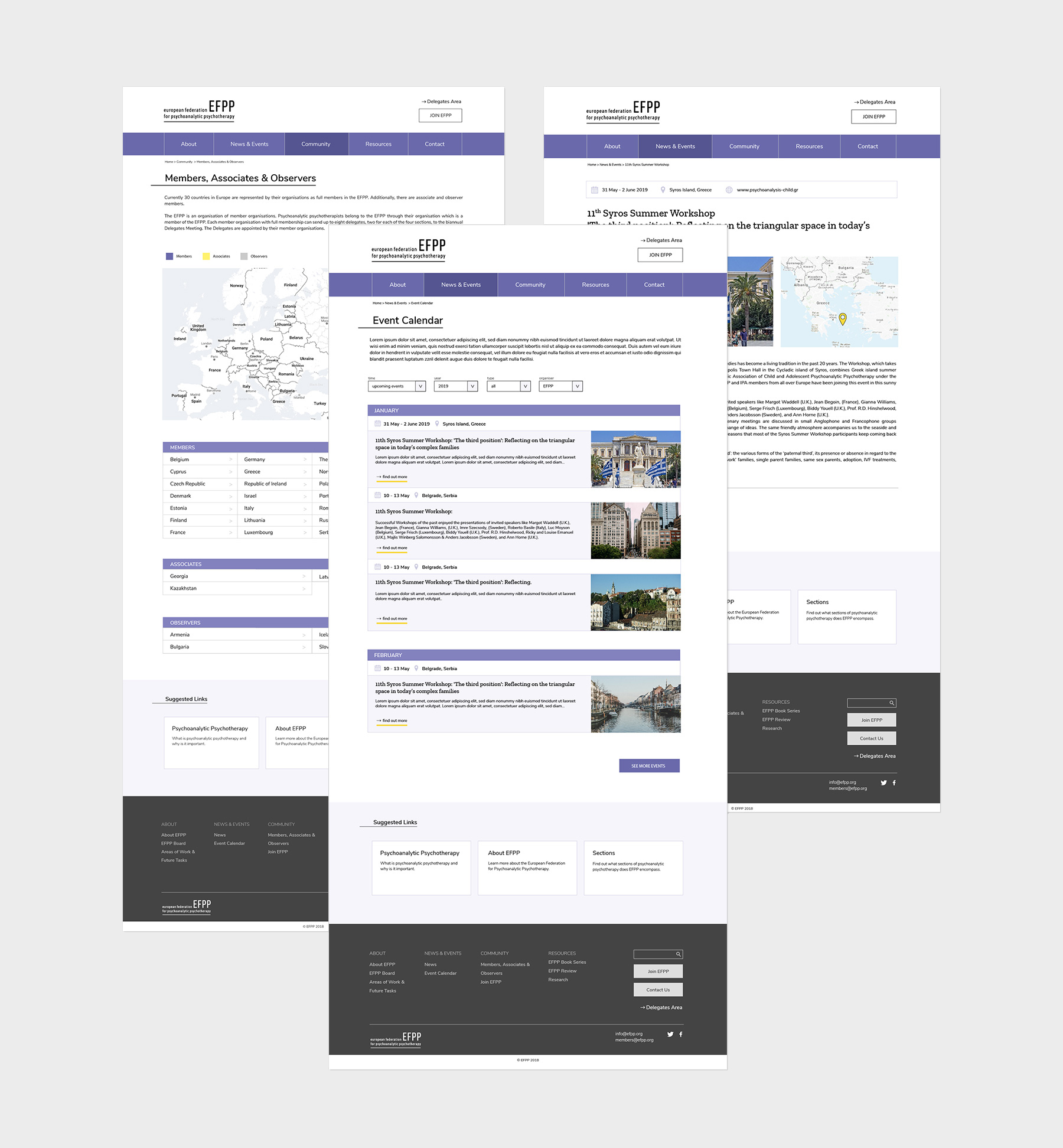 efpp website design - three full website pages