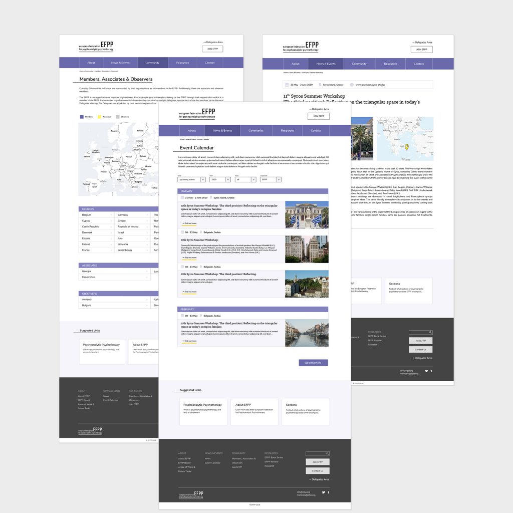 efpp website design - three website pages