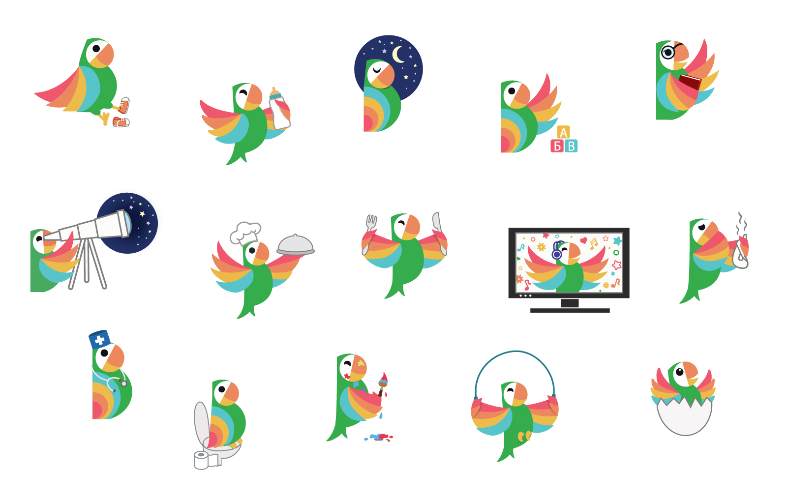 bambinosi brand identity - icon set for a kindergarten using the brand mascot