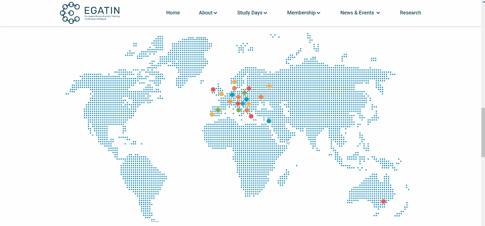 egatin visual identity and website design - dotted map with members marked on it