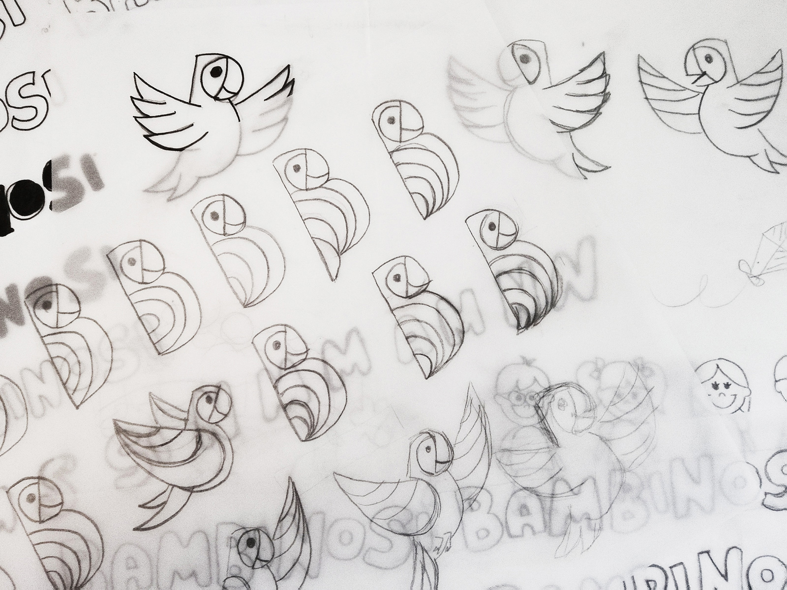 bambinosi logo design sketches on paper